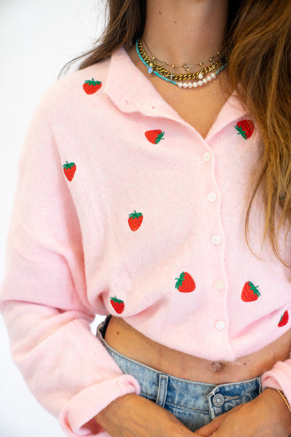 Strawberry Embroidered Cardigan