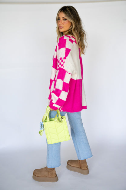 Pink Checkered Cardi