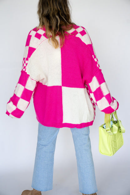 Pink Checkered Cardi