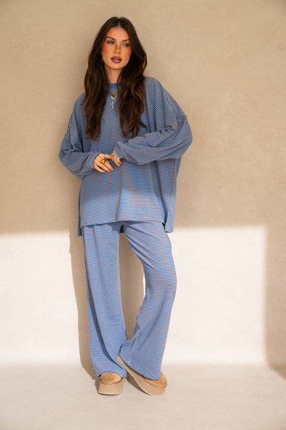 Katy Striped Pants: Blue/Brown