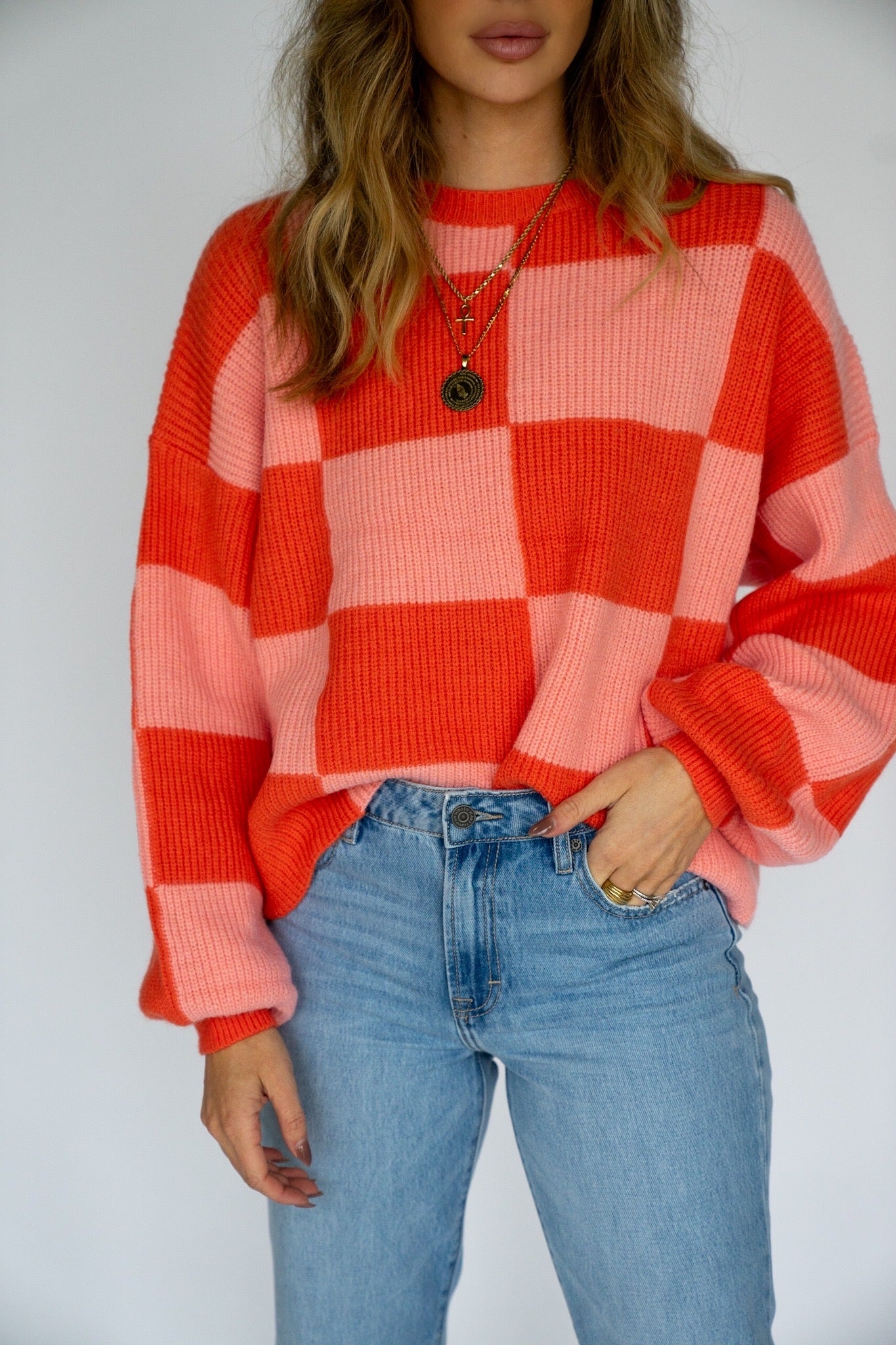 Checkered Knit Sweater (Multiple Colors)