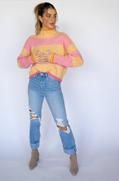 Multi Stripe High Neck Sweater