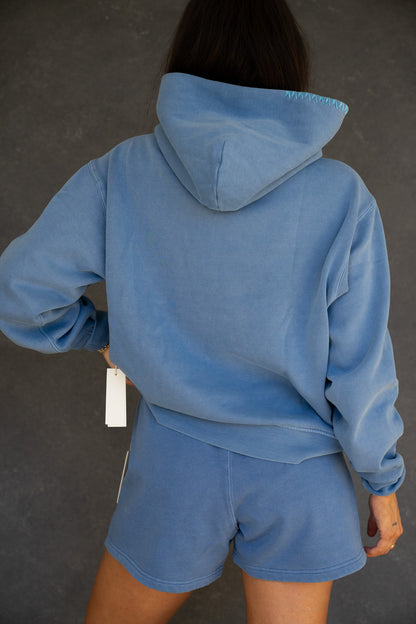 Essential Ocean Blue Cotton Hoodie