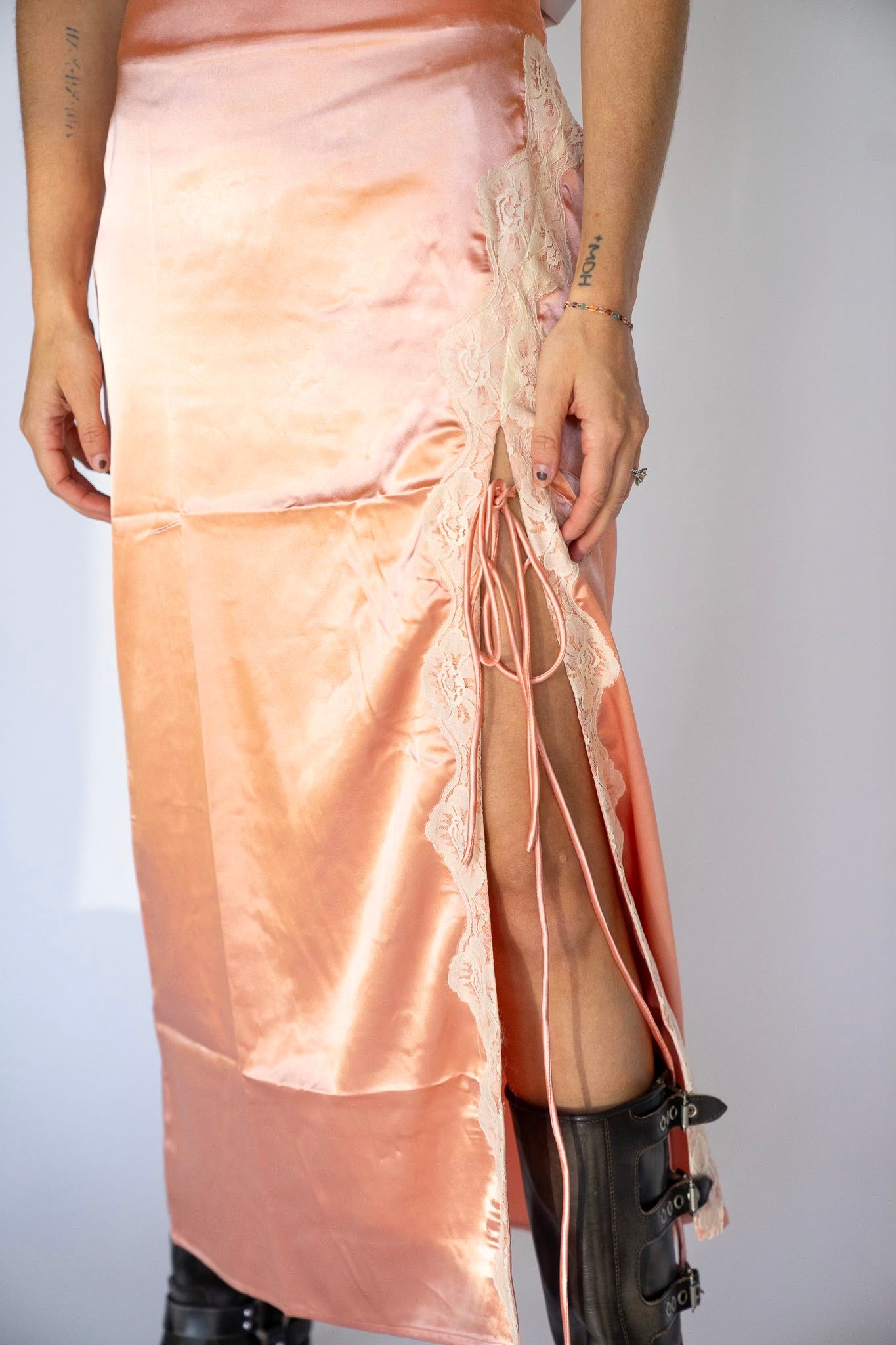 Satin Lace Trim Skirt