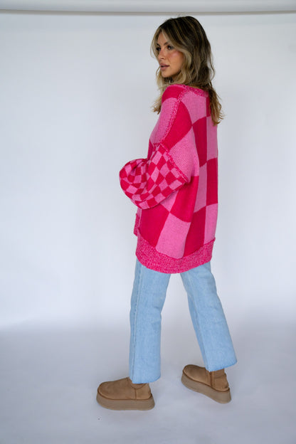 Oversized Checkered Knit Sweater