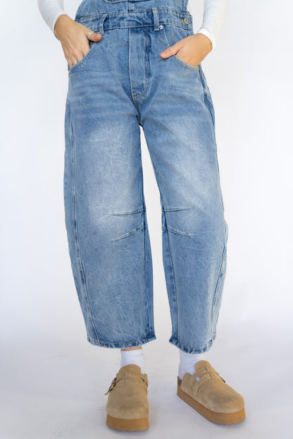 Denim Barrel Overalls