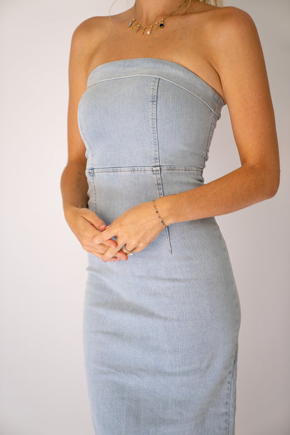 Stretch Denim Maxi Dress