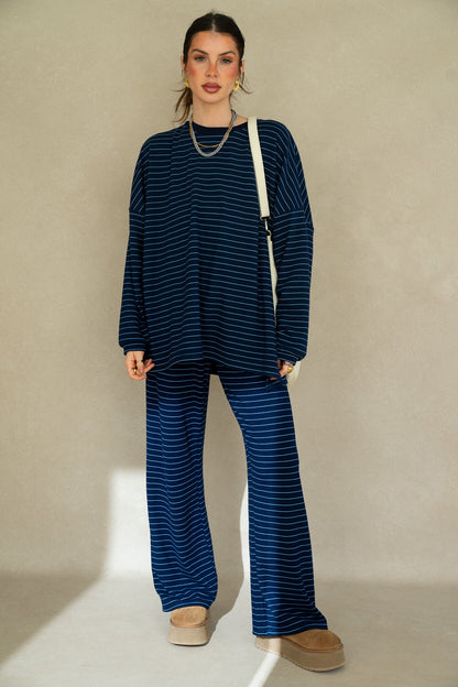 Katy Striped Pants - Navy/Blue