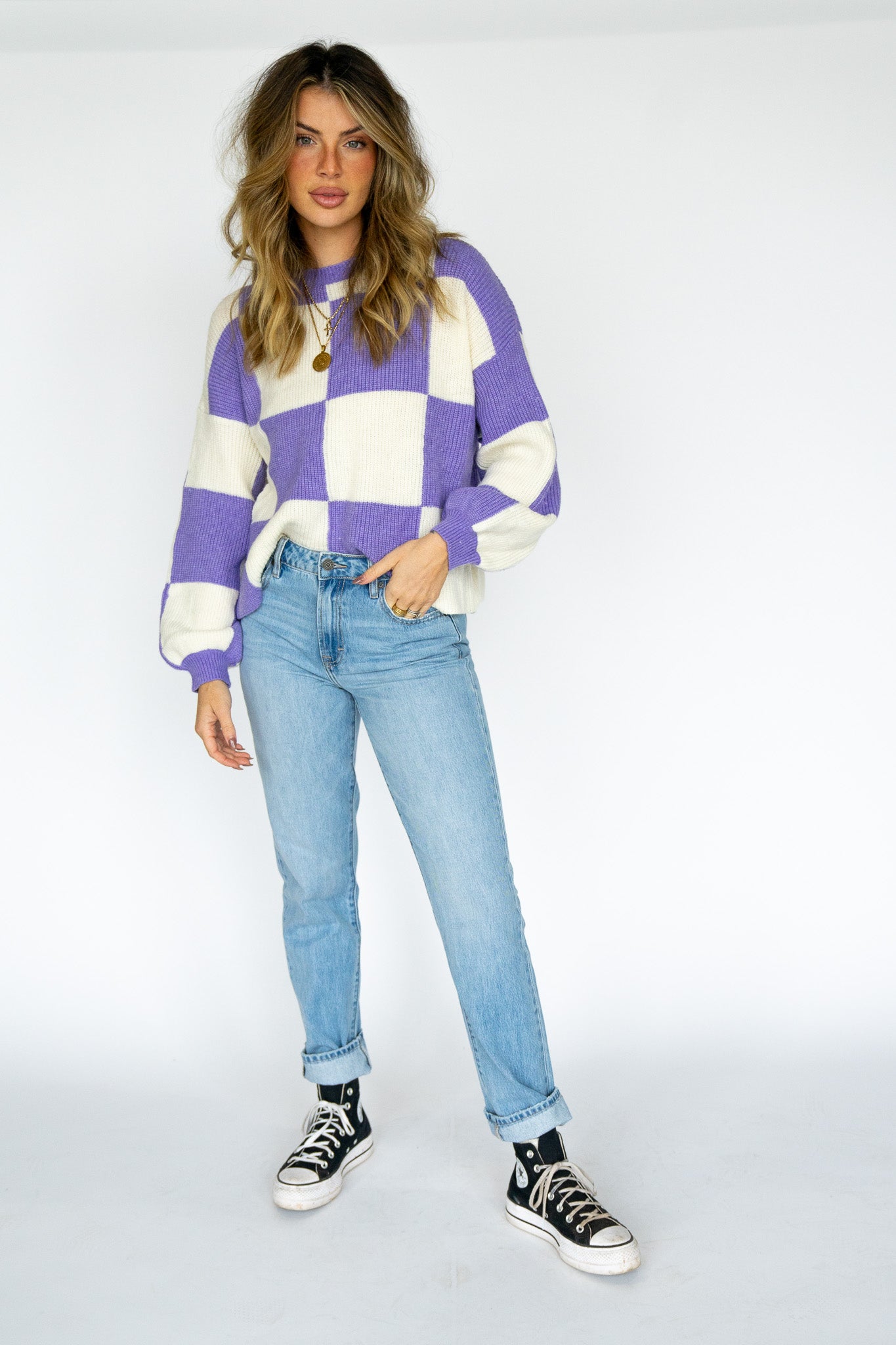 Checkered Knit Sweater (Multiple Colors)