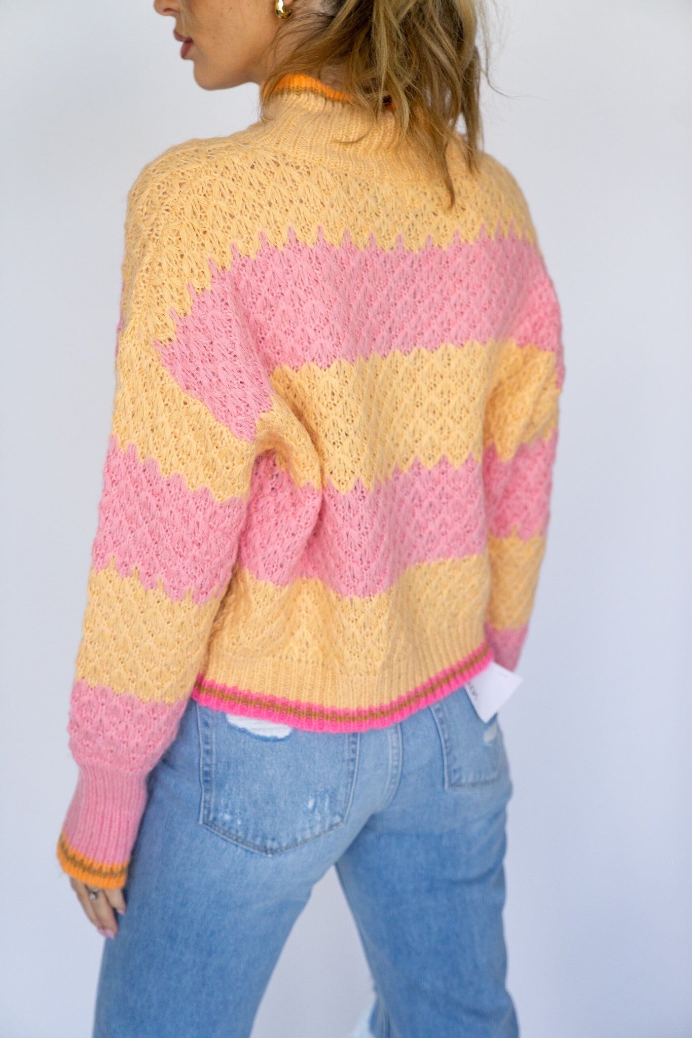 Multi Stripe High Neck Sweater