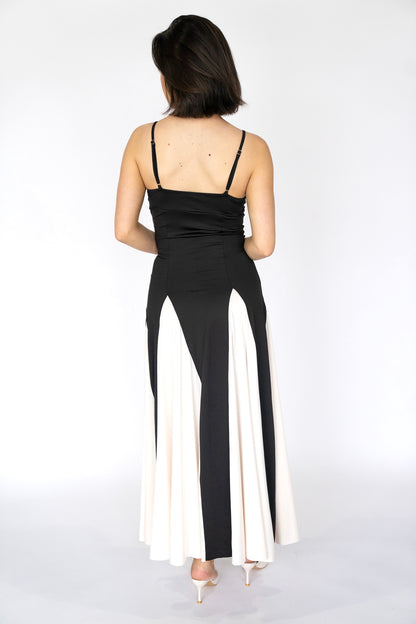 Noir Elegance Two-Tone Maxi Dress