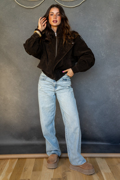 Chocolate Suede Bomber