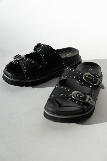 Western Buckle Slide Sandals (Multiple Colors)