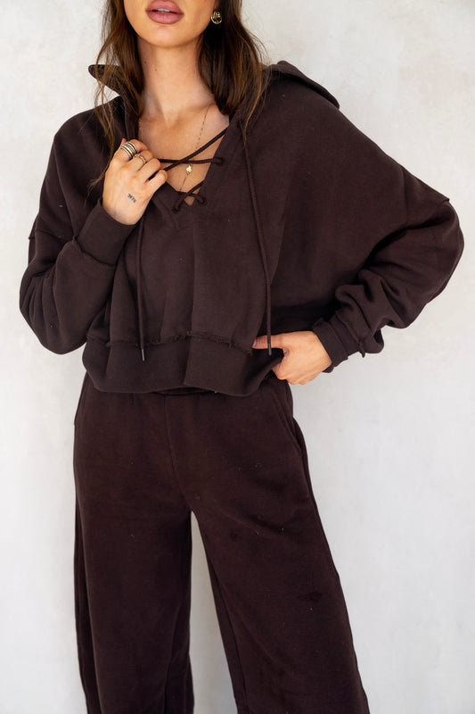 Soft Brownie Lace Up Hoodie