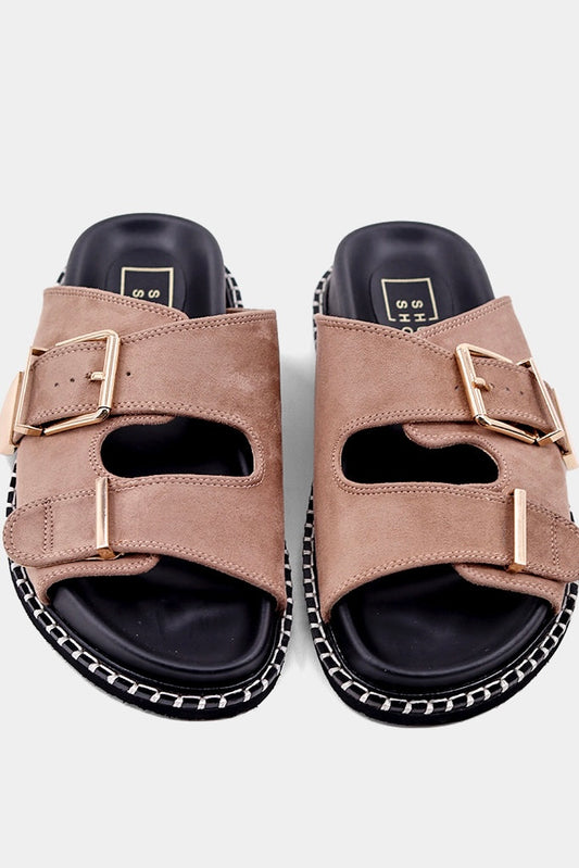 Charlotte Suede Sandal (Taupe)