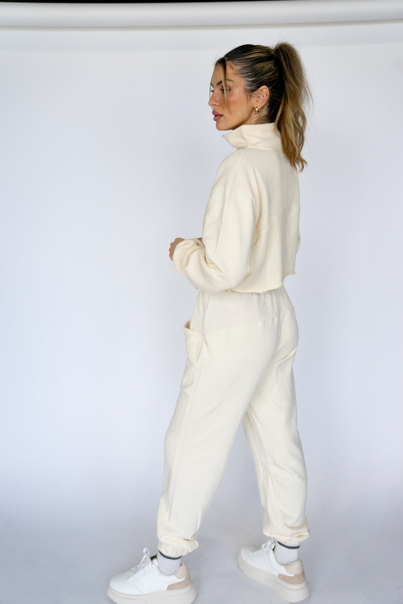 Cream Waffle Knit Pullover