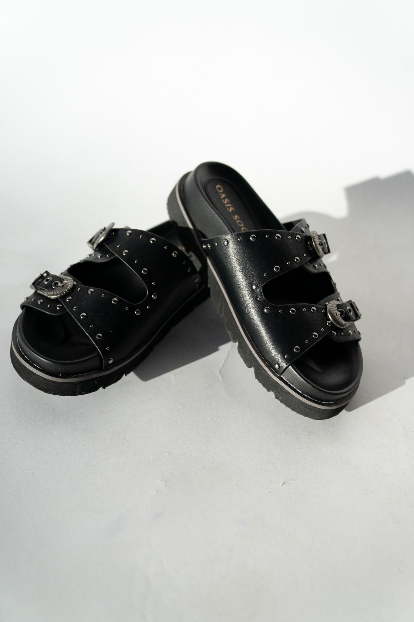 Western Buckle Slide Sandals (Multiple Colors)