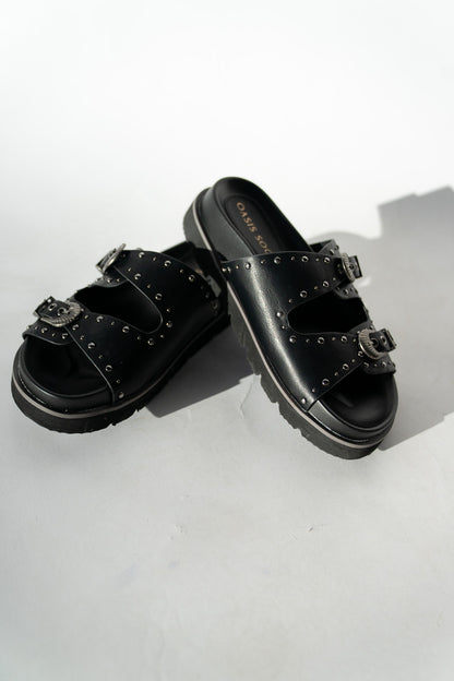 Western Buckle Slide Sandals (Multiple Colors)