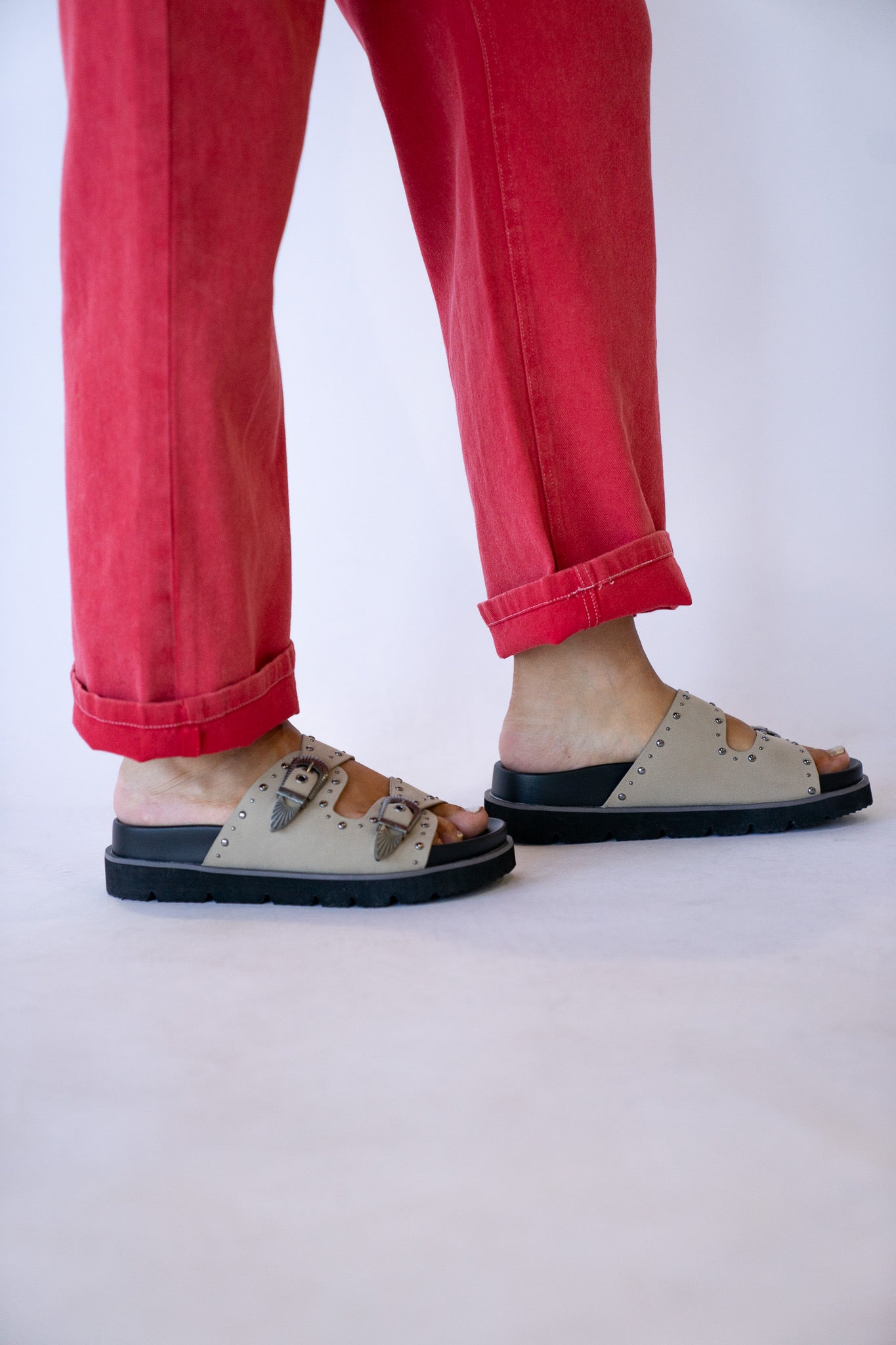 Western Buckle Slide Sandals (Multiple Colors)
