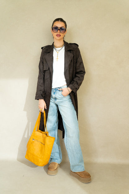 Dark Chocolate Suede Trench