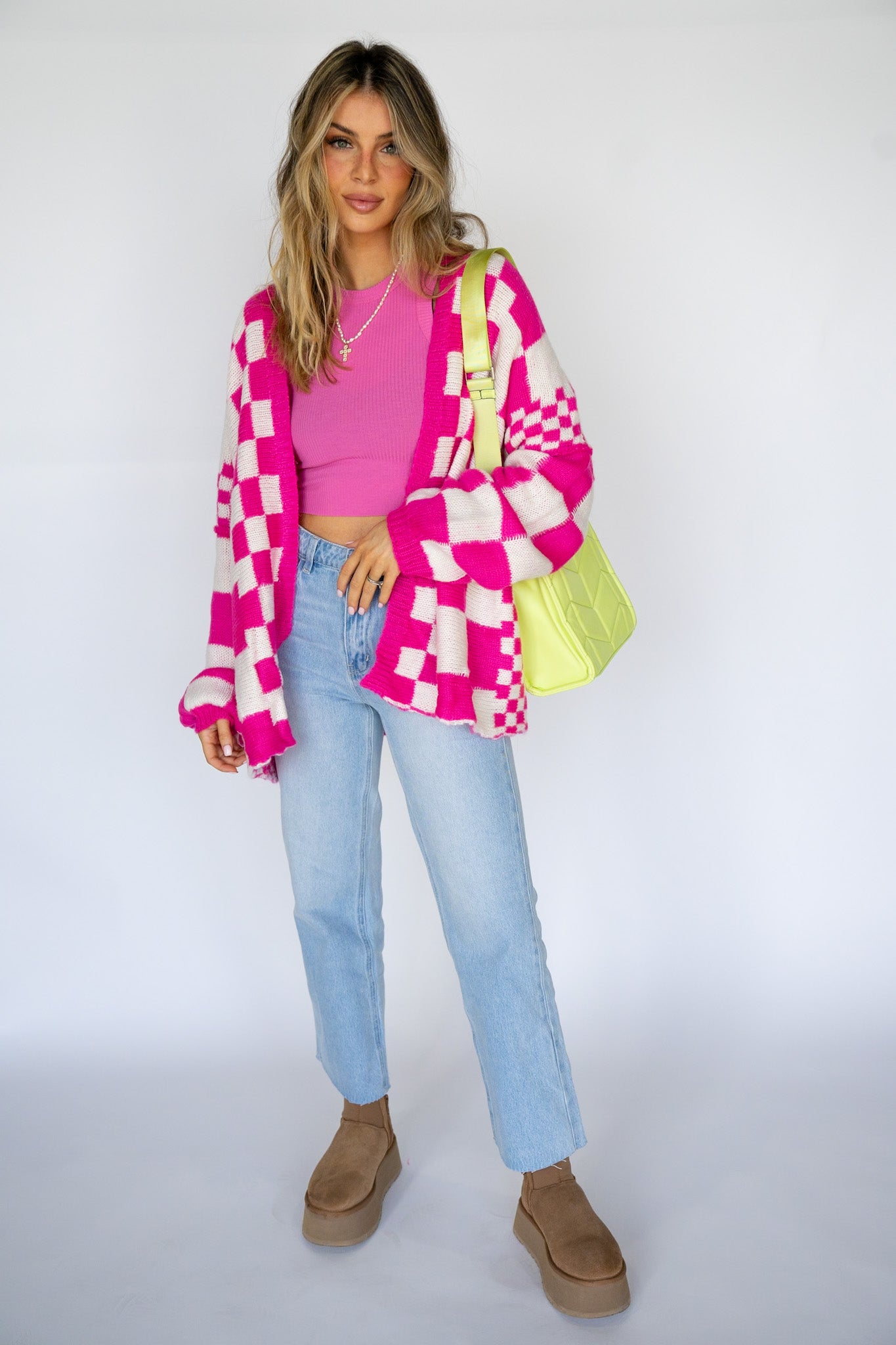 Pink Checkered Cardi