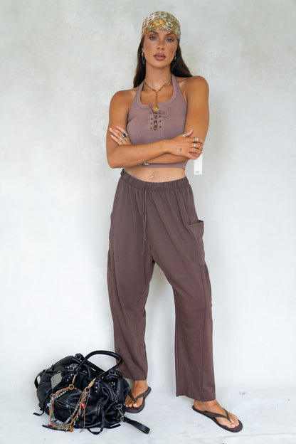 Chocolate Lace Up Halter