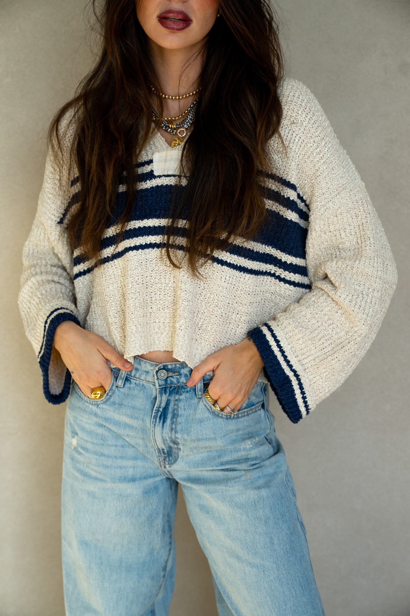 Navy Stripe Patch Sweater