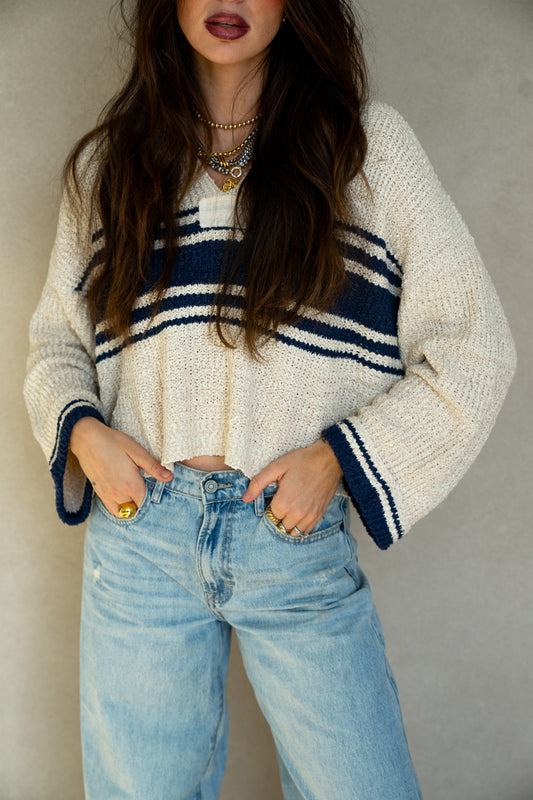 Navy Stripe Patch Sweater