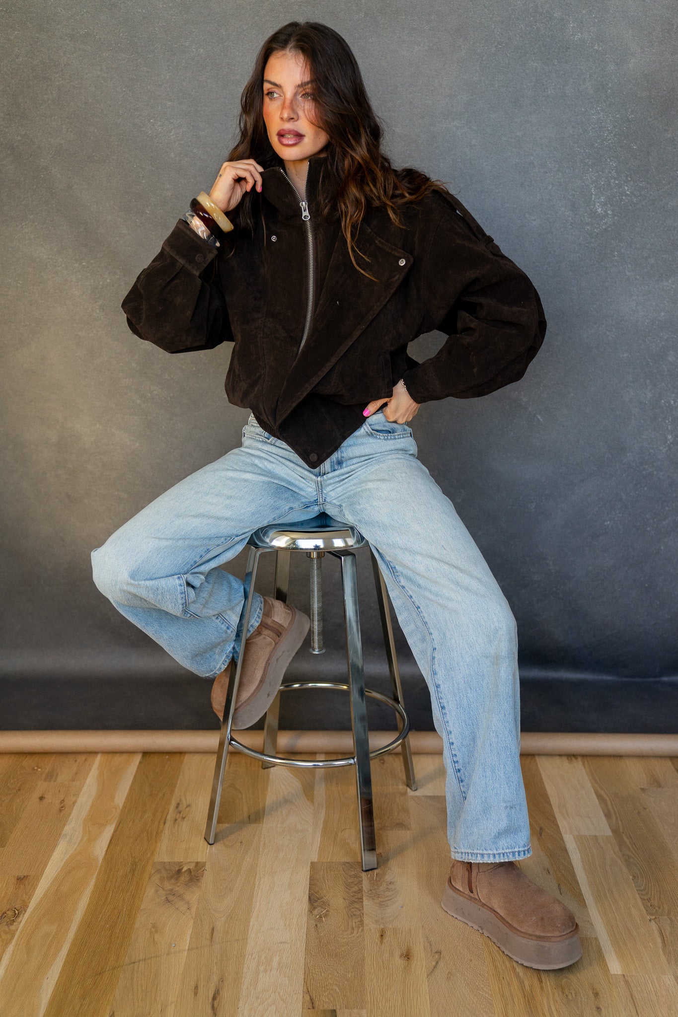 Chocolate Suede Bomber