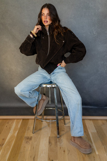 Chocolate Suede Bomber
