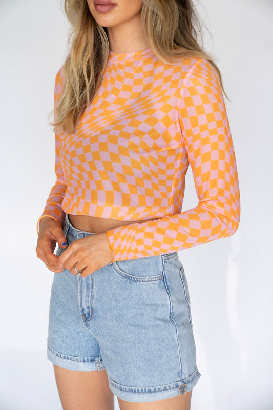 Sheer Checkered Top (Multiple Colors)