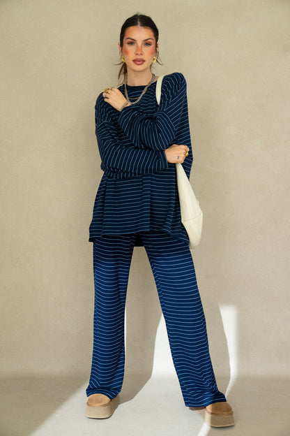 Katy Striped Pants - Navy/Blue
