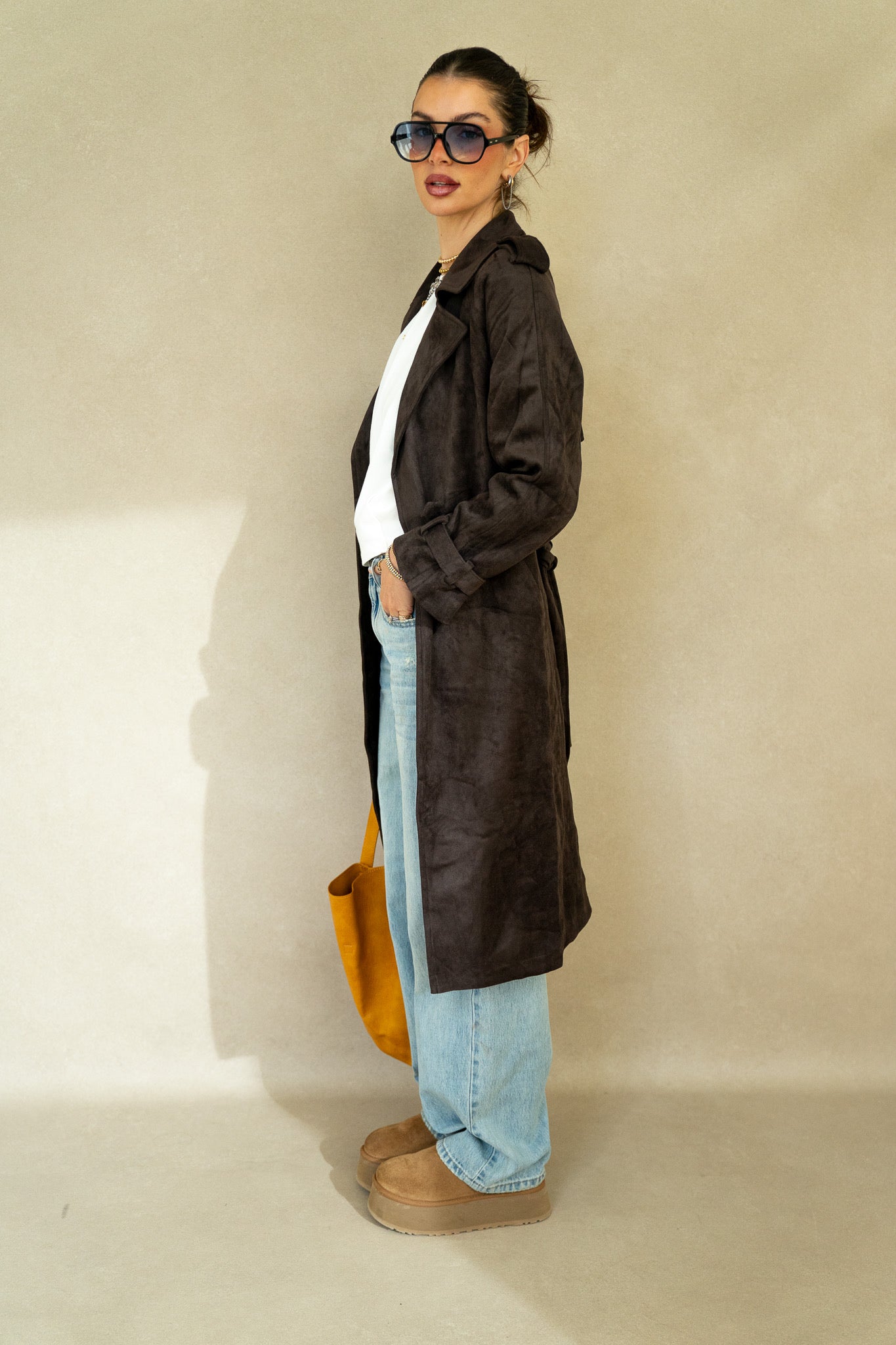 Dark Chocolate Suede Trench