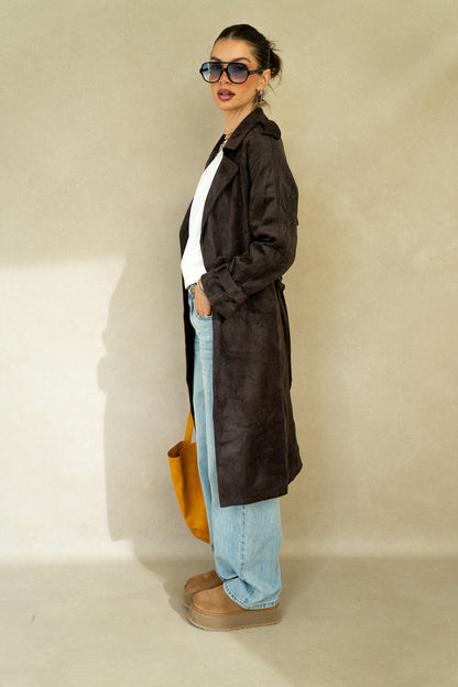 Dark Chocolate Suede Trench