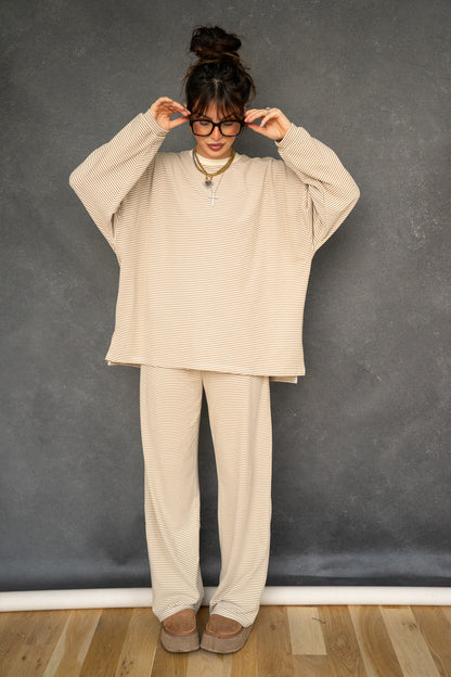 Katy Striped Pants - Beige