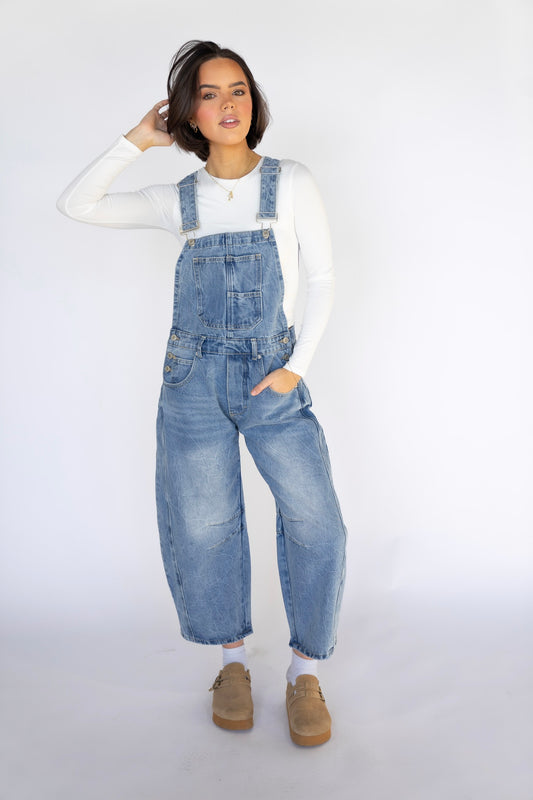 Denim Barrel Overalls