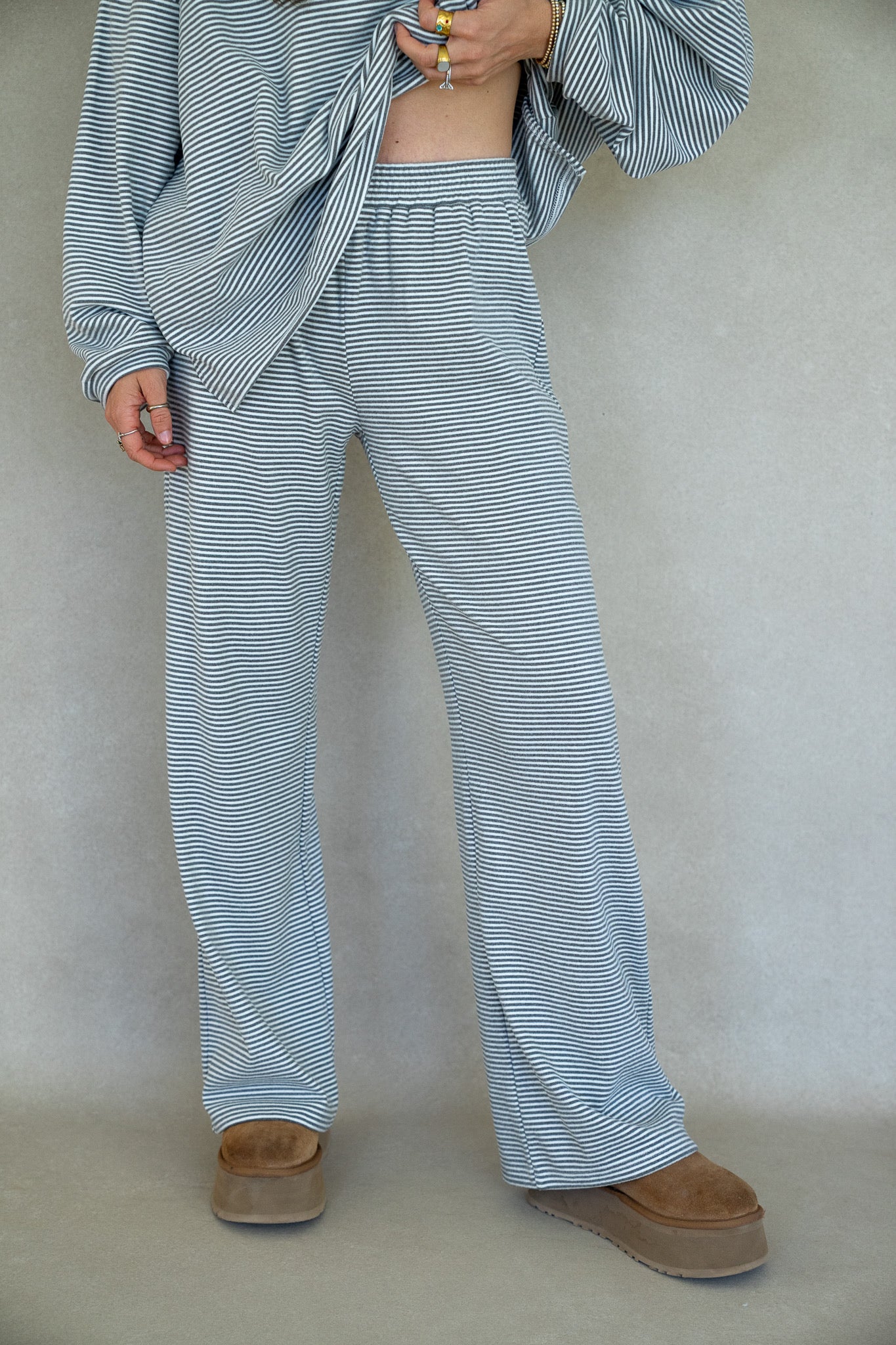 Katy Striped Pants - Grey
