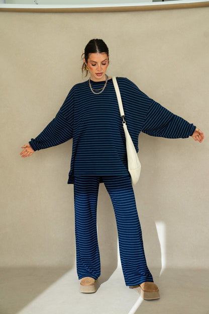 Katy Striped Pants - Navy/Blue