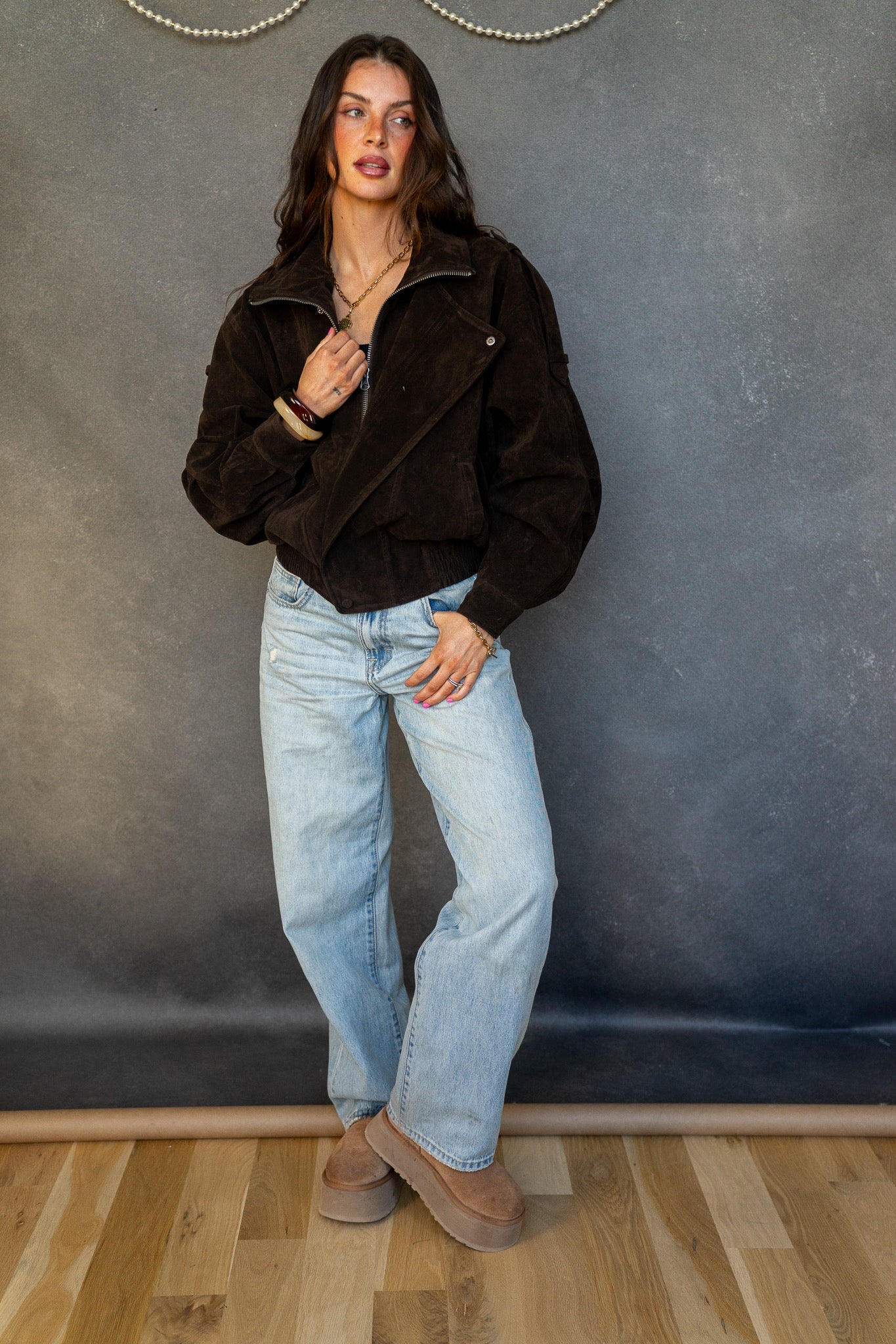 Chocolate Suede Bomber