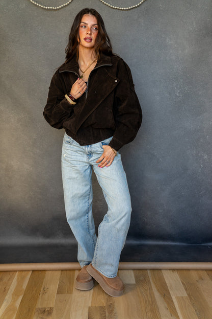 Chocolate Suede Bomber