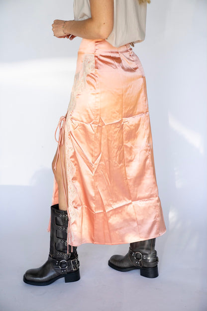 Satin Lace Trim Skirt