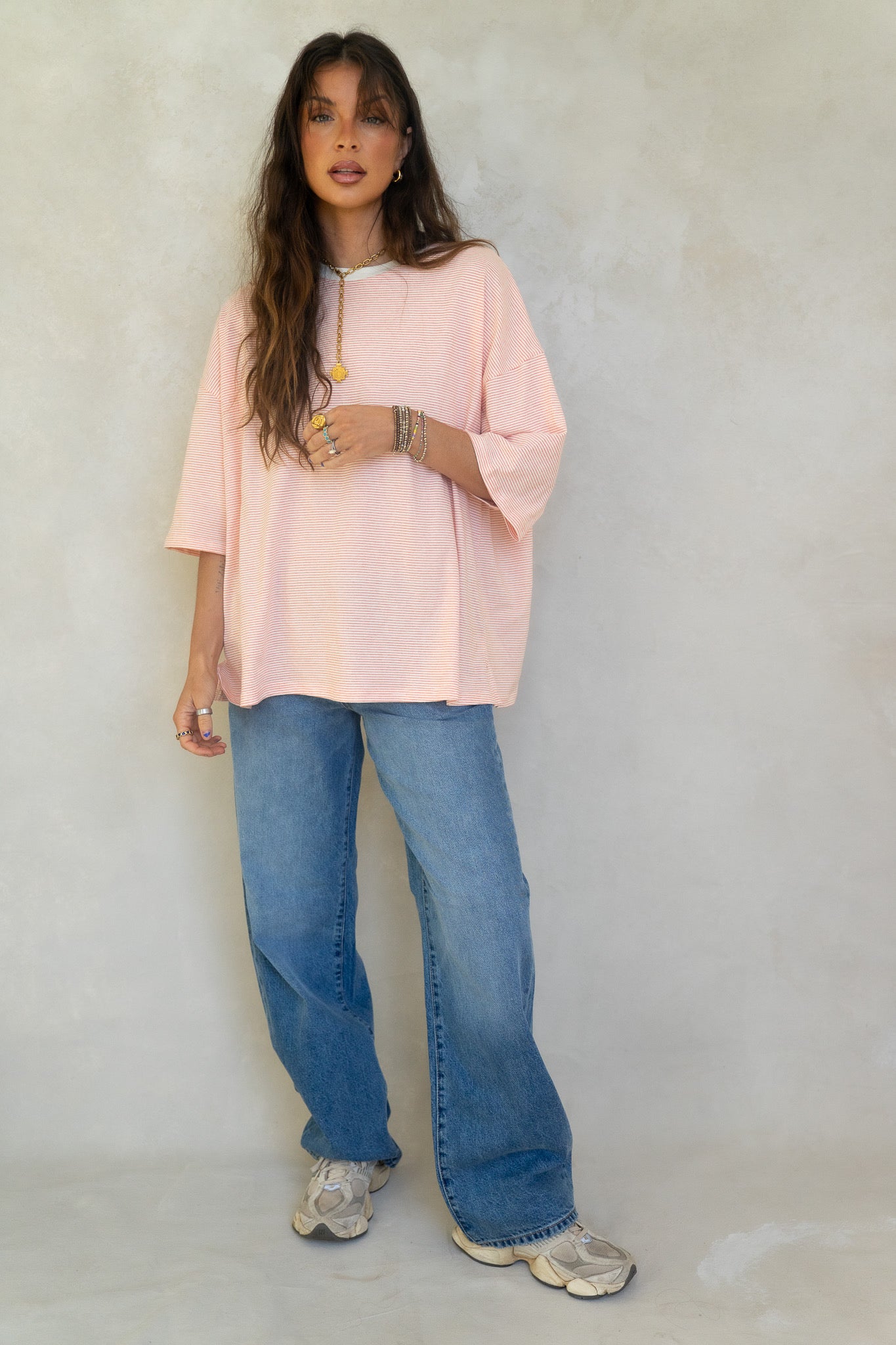 Oversized Orange Striped Boyfriend Tee