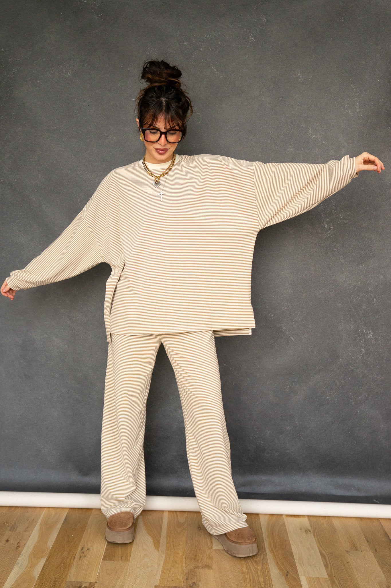 Katy Striped Pants - Beige