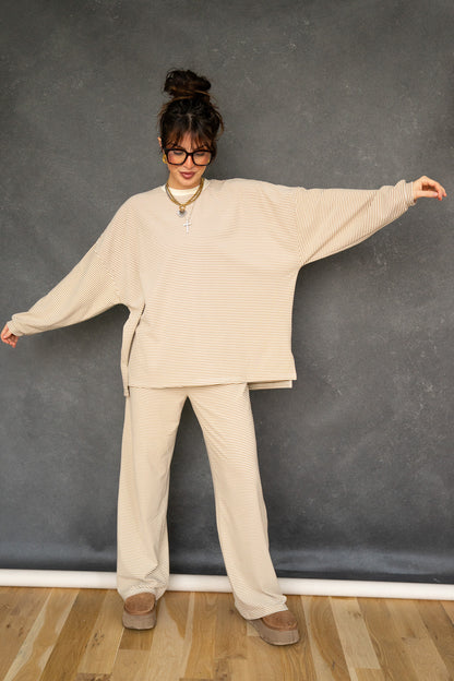 Katy Striped Pants - Beige