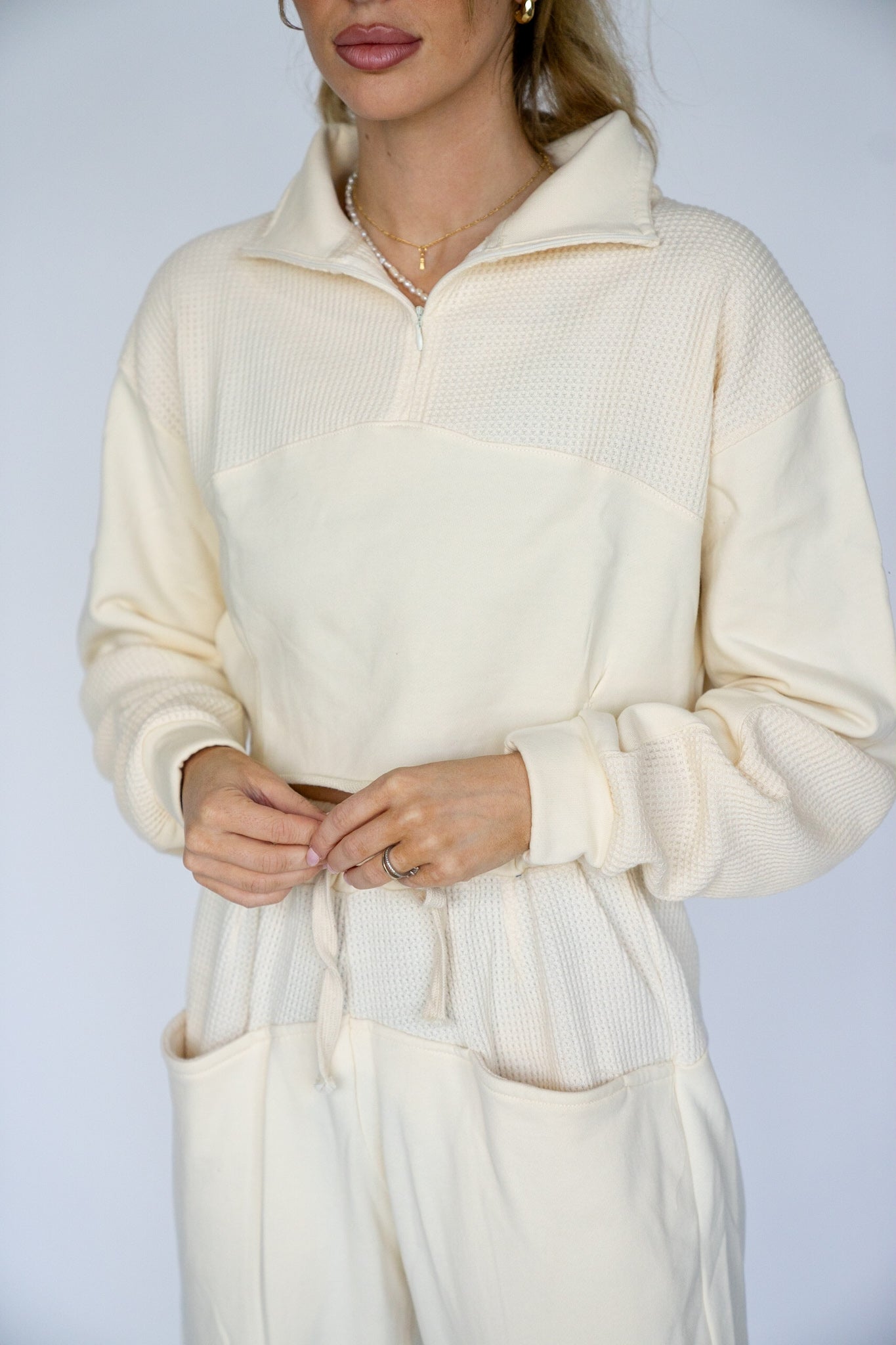 Cream Waffle Knit Pullover