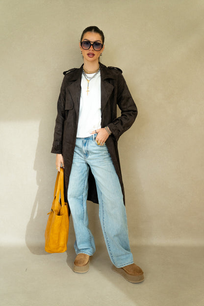 Dark Chocolate Suede Trench