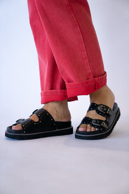 Western Buckle Slide Sandals (Multiple Colors)