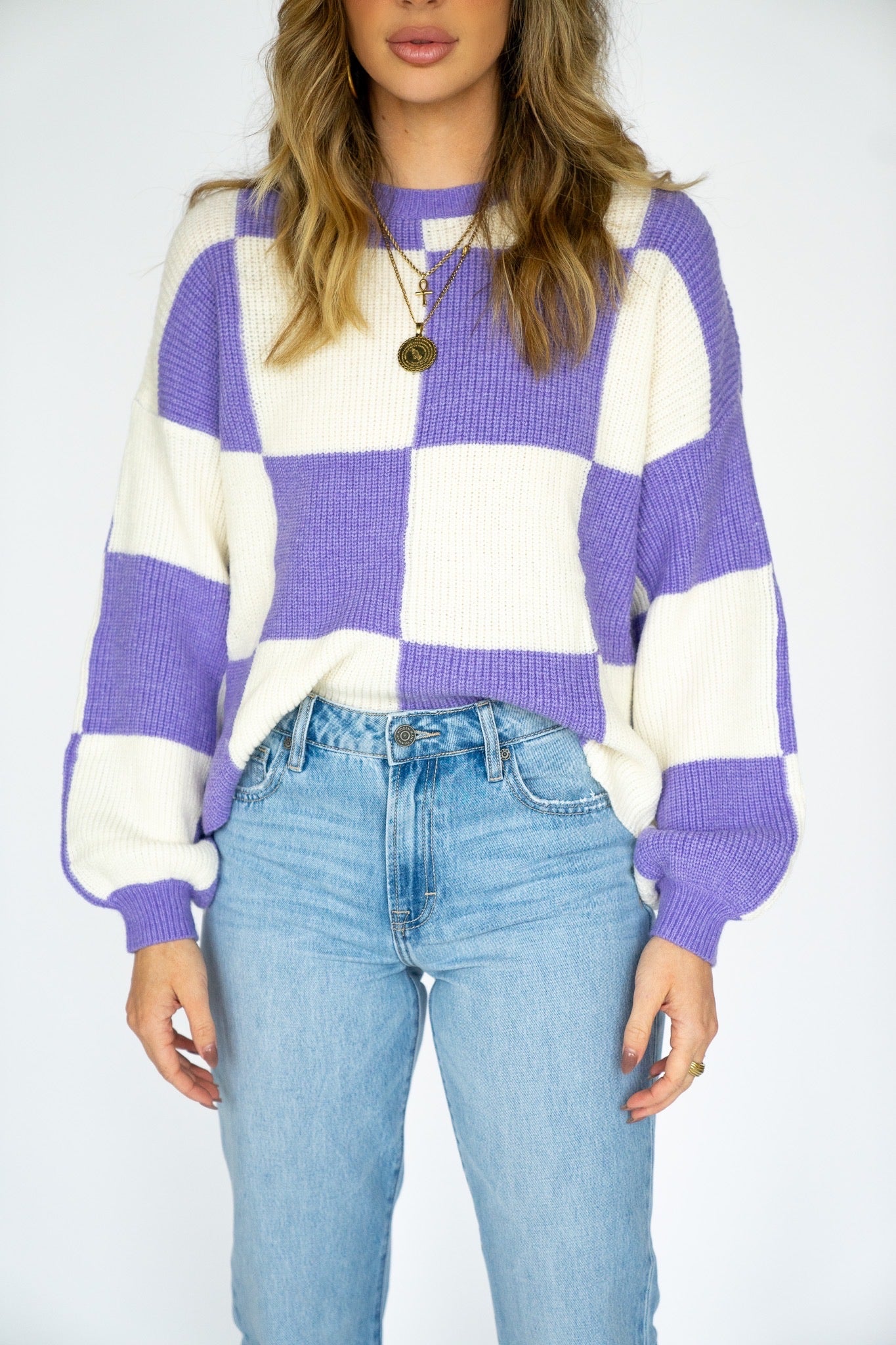 Checkered Knit Sweater (Multiple Colors)