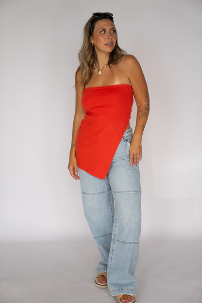 Asymmetrical Scarlet Top