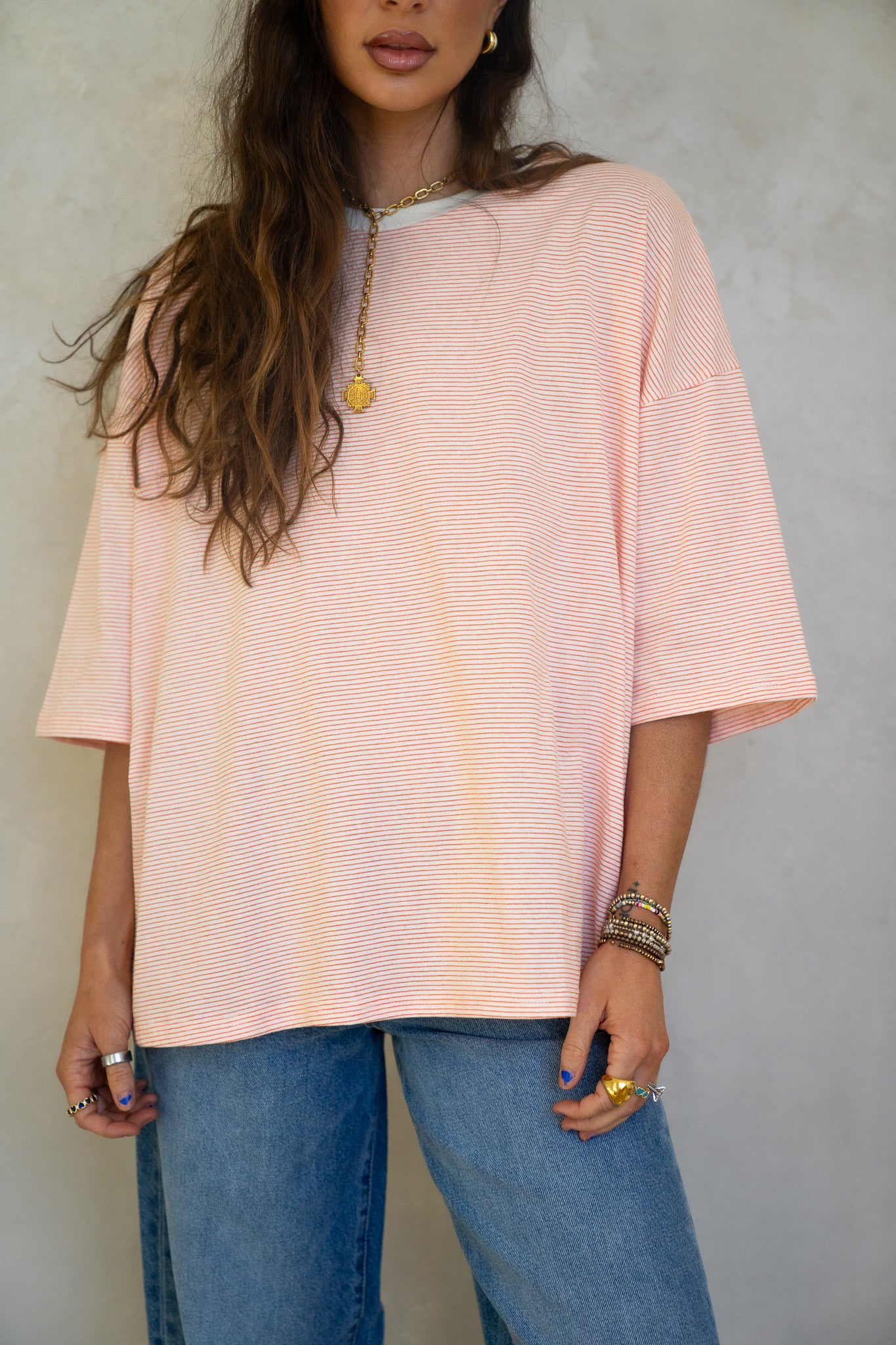 Oversized Orange Striped Boyfriend Tee